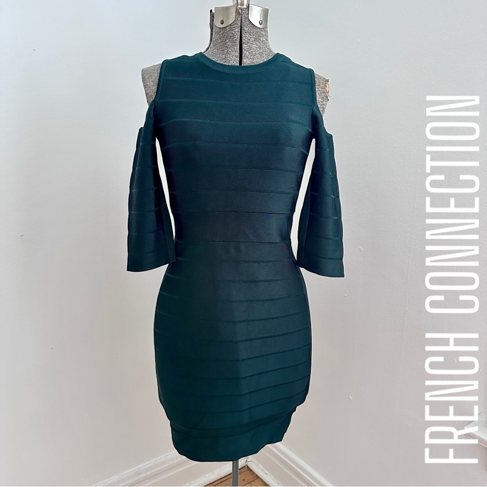 FCUK Forest/ Emerald Green Cold Shoulder Bodycon Dress